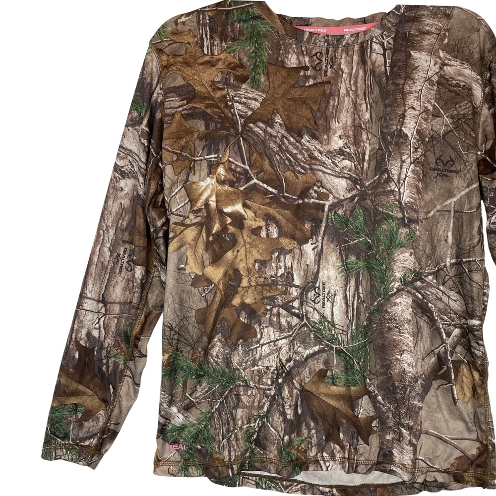 Realtree Long Sleeve Camo Shirt Womens Large Hunting Outdoors Pink Accents L/G